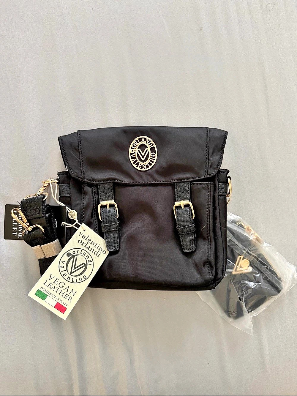 Valentino Orlandi Black Nylon Crossbody Bag & Wallet Set NWT